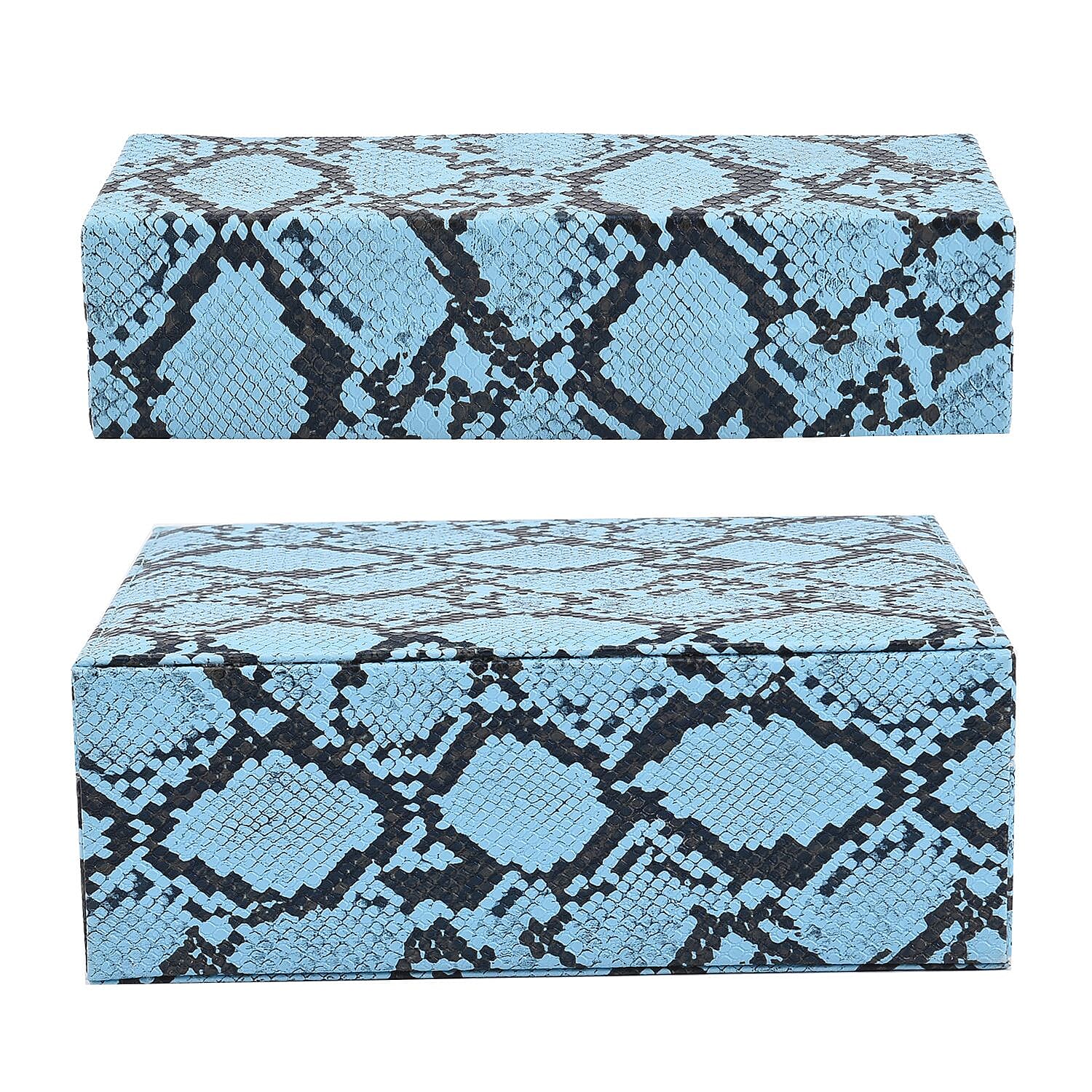 Set of 2 - PU Snake Skin Pattern Jewellery Box, Large , Small Box - Blue