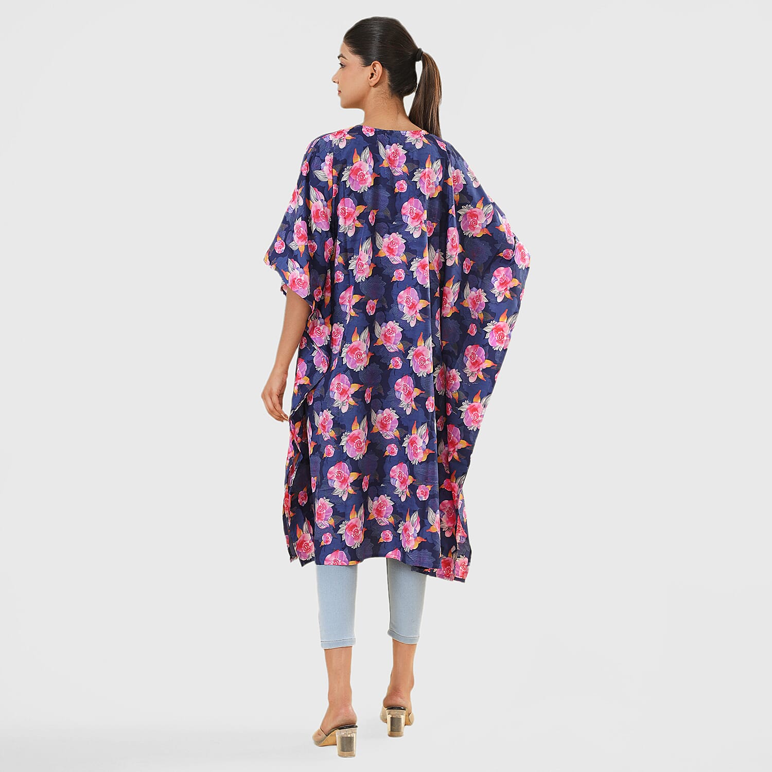 TAMSY Floral Pattern Kimono (One Size) - Blue and Multi