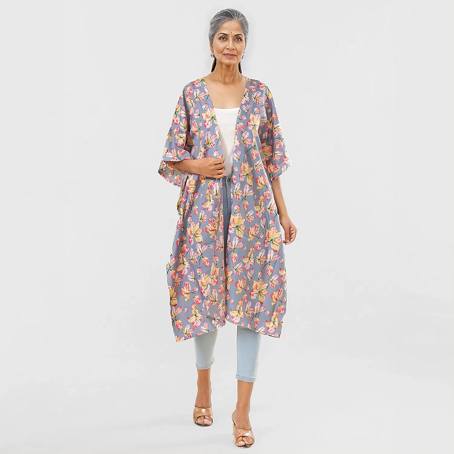 TAMSY Floral Pattern Kimono (Curve Size) - Blue