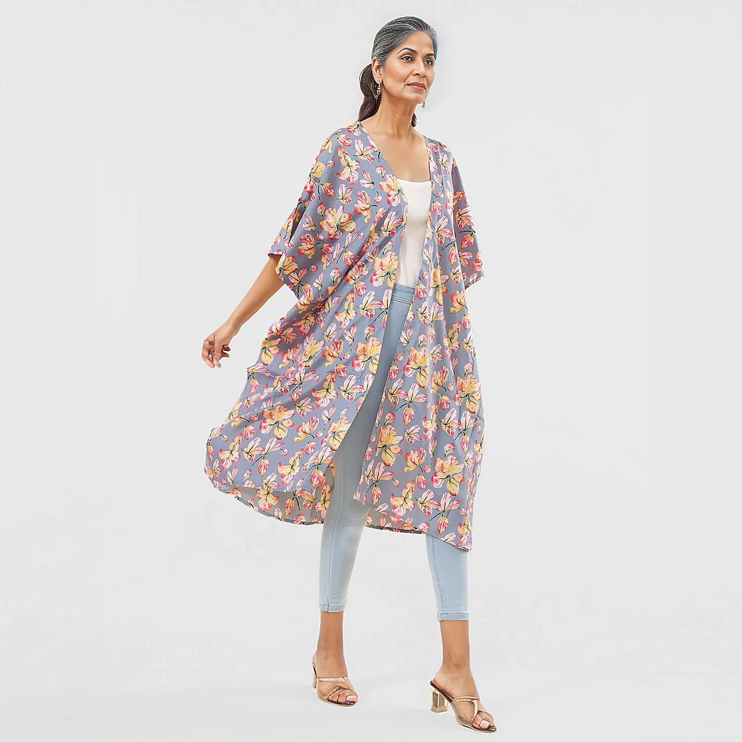 TAMSY Floral Pattern Kimono (Curve Size) - Blue