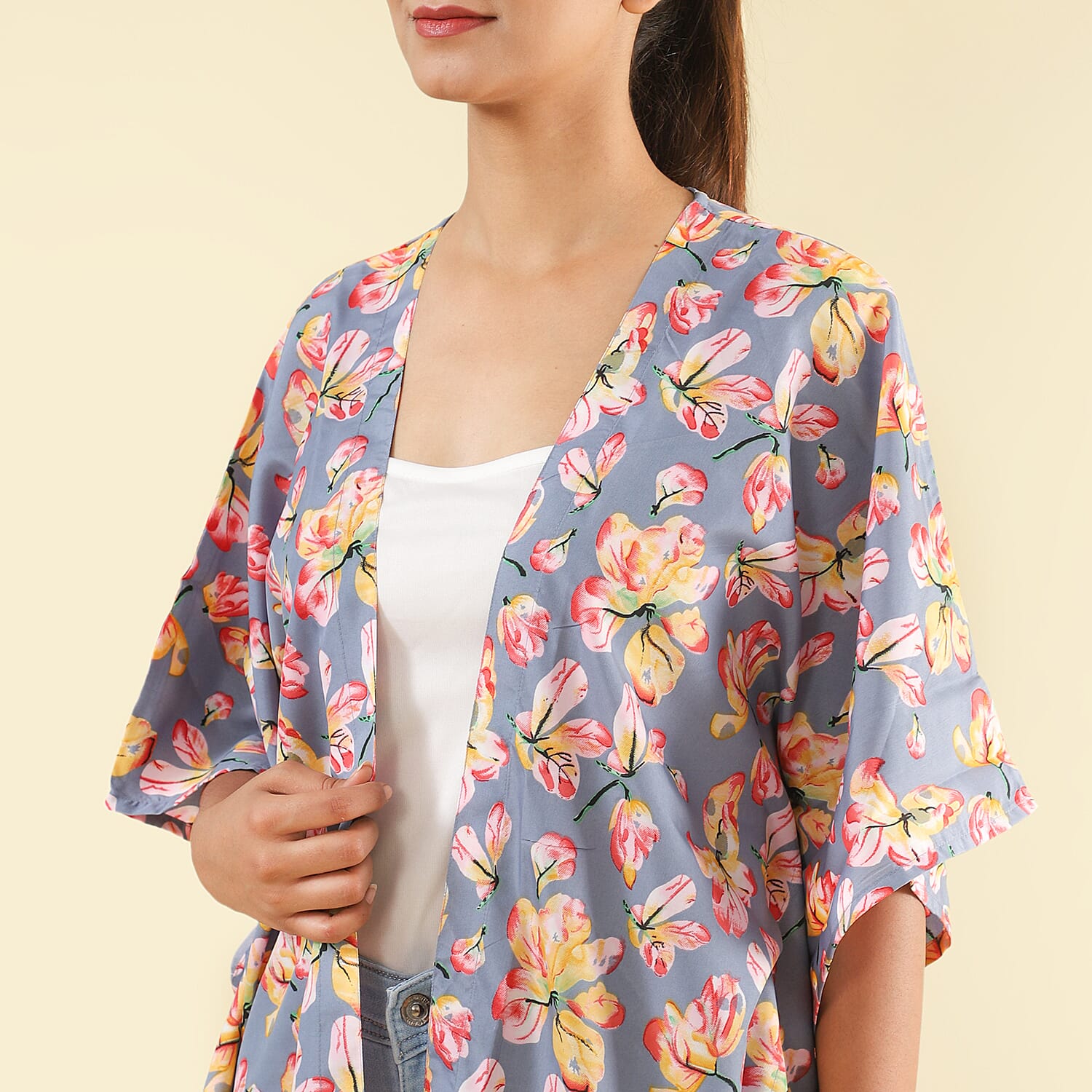 TAMSY Floral Pattern Kimono (Curve Size) - Blue