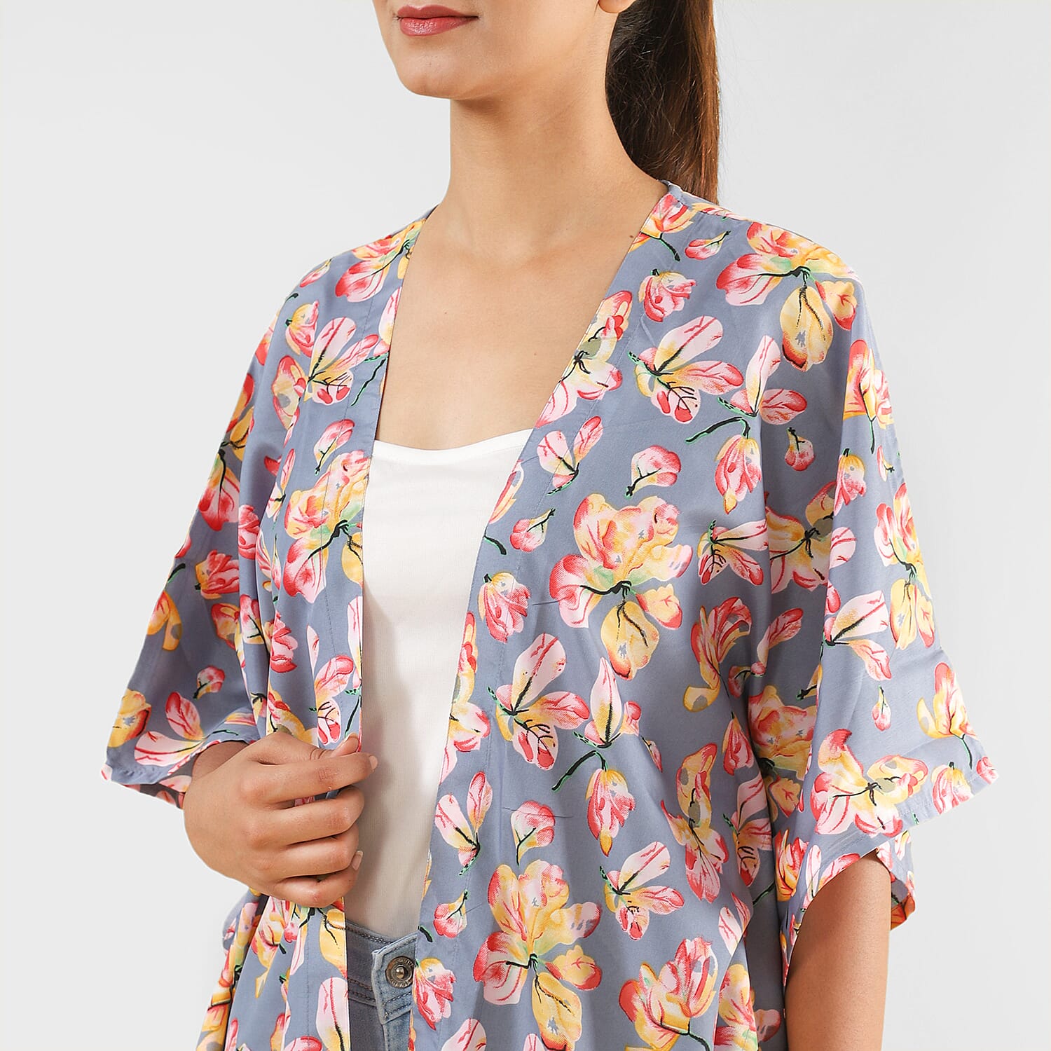 TAMSY Floral Pattern Kimono (Curve Size) - Blue