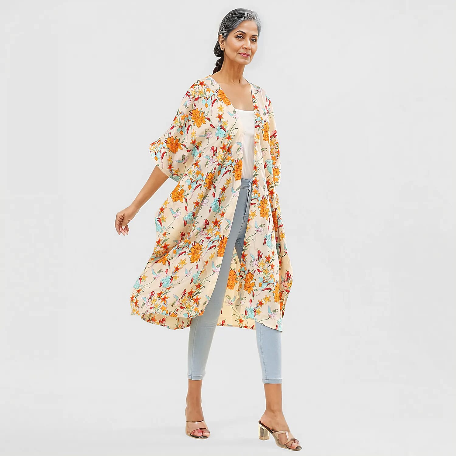 TAMSY Floral Pattern Kimono (Curve Size) - Blue