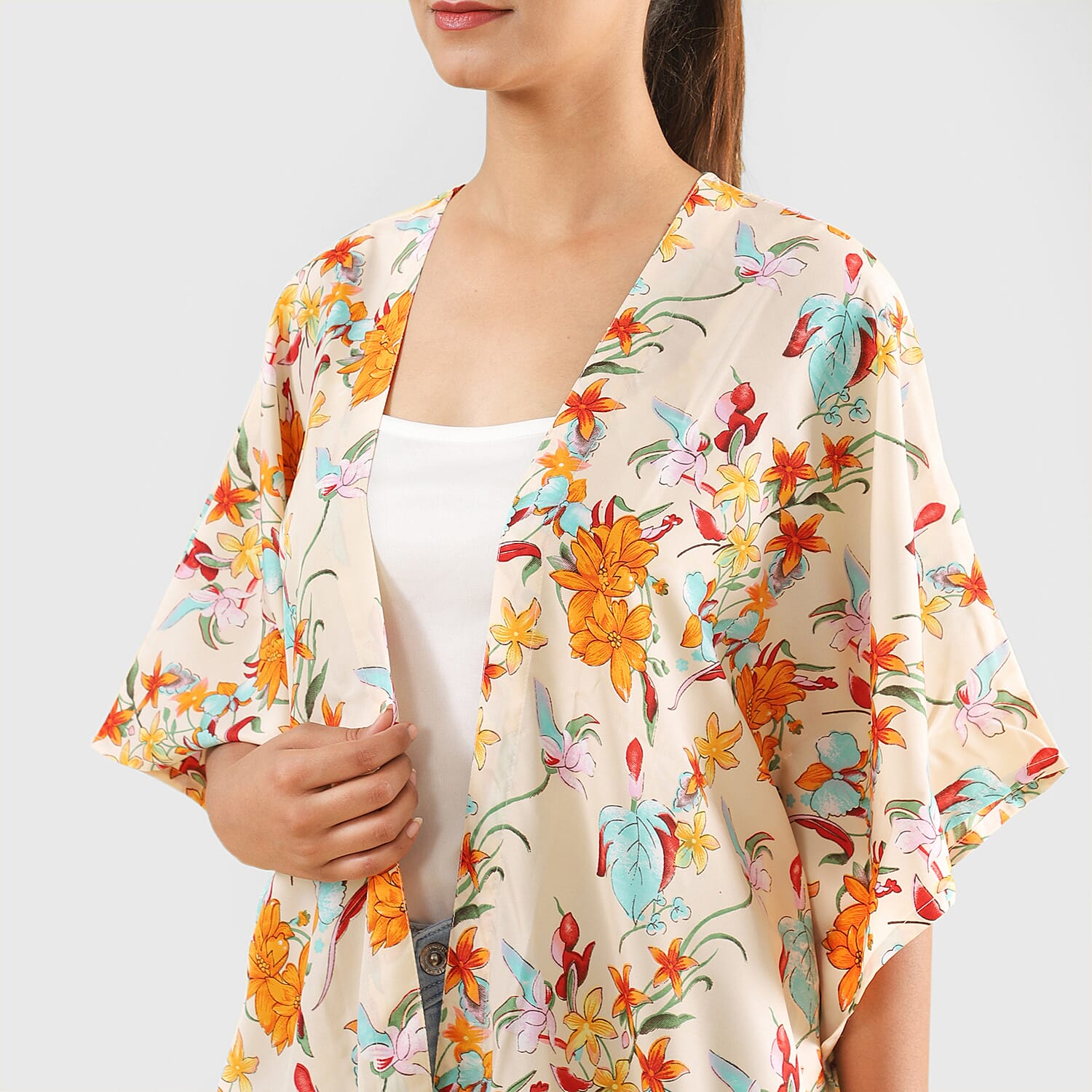 TAMSY Floral Pattern Kimono (Curve Size) - Blue