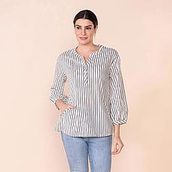TAMSY Cotton Stripe Pattern Shirt - Black & White