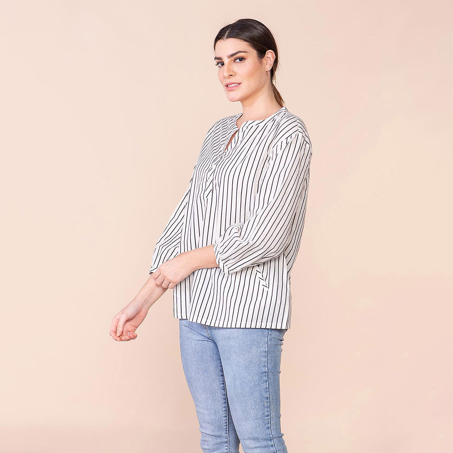 TAMSY Cotton Stripe Pattern Shirt - Black & White