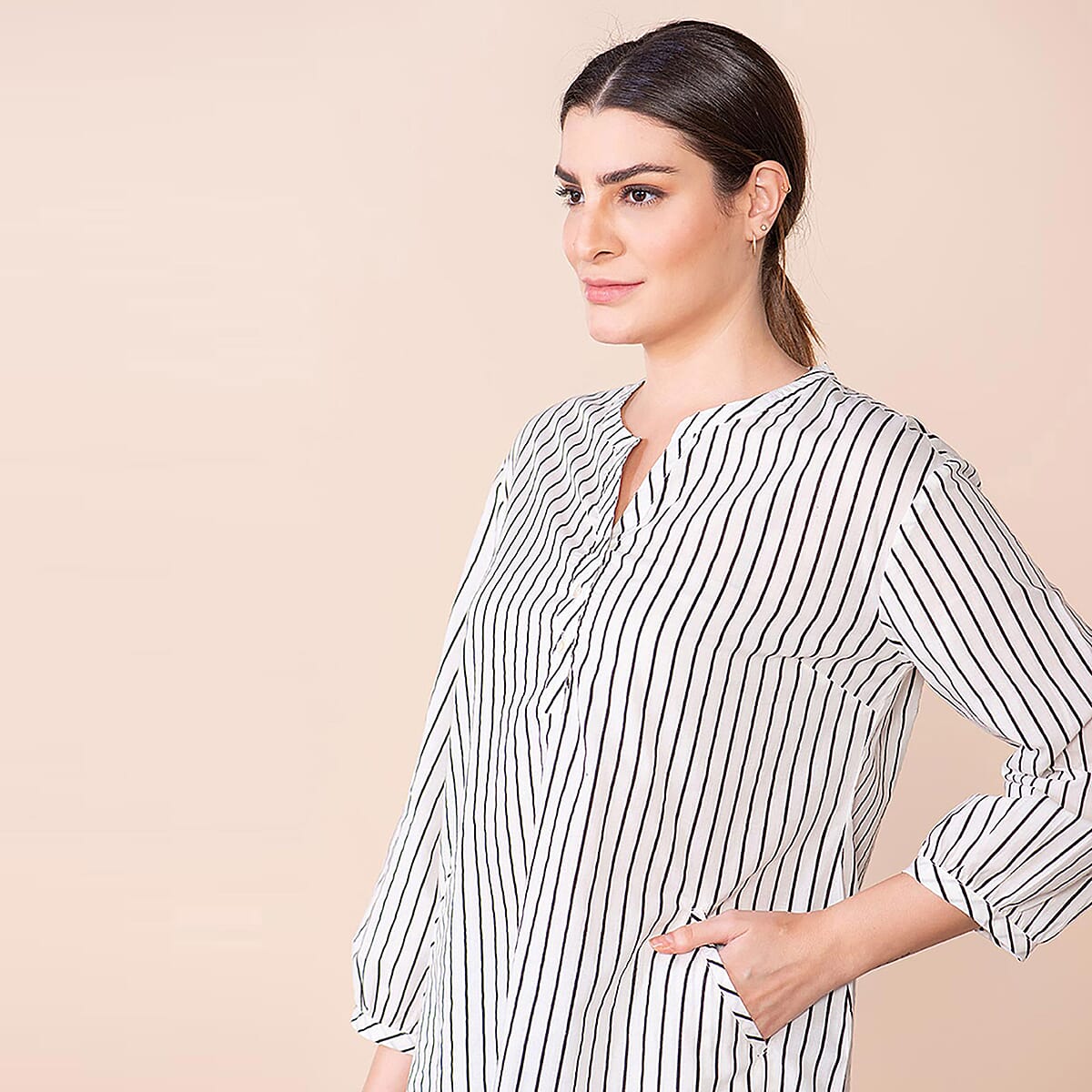 TAMSY Cotton Stripe Pattern Shirt - Black & White
