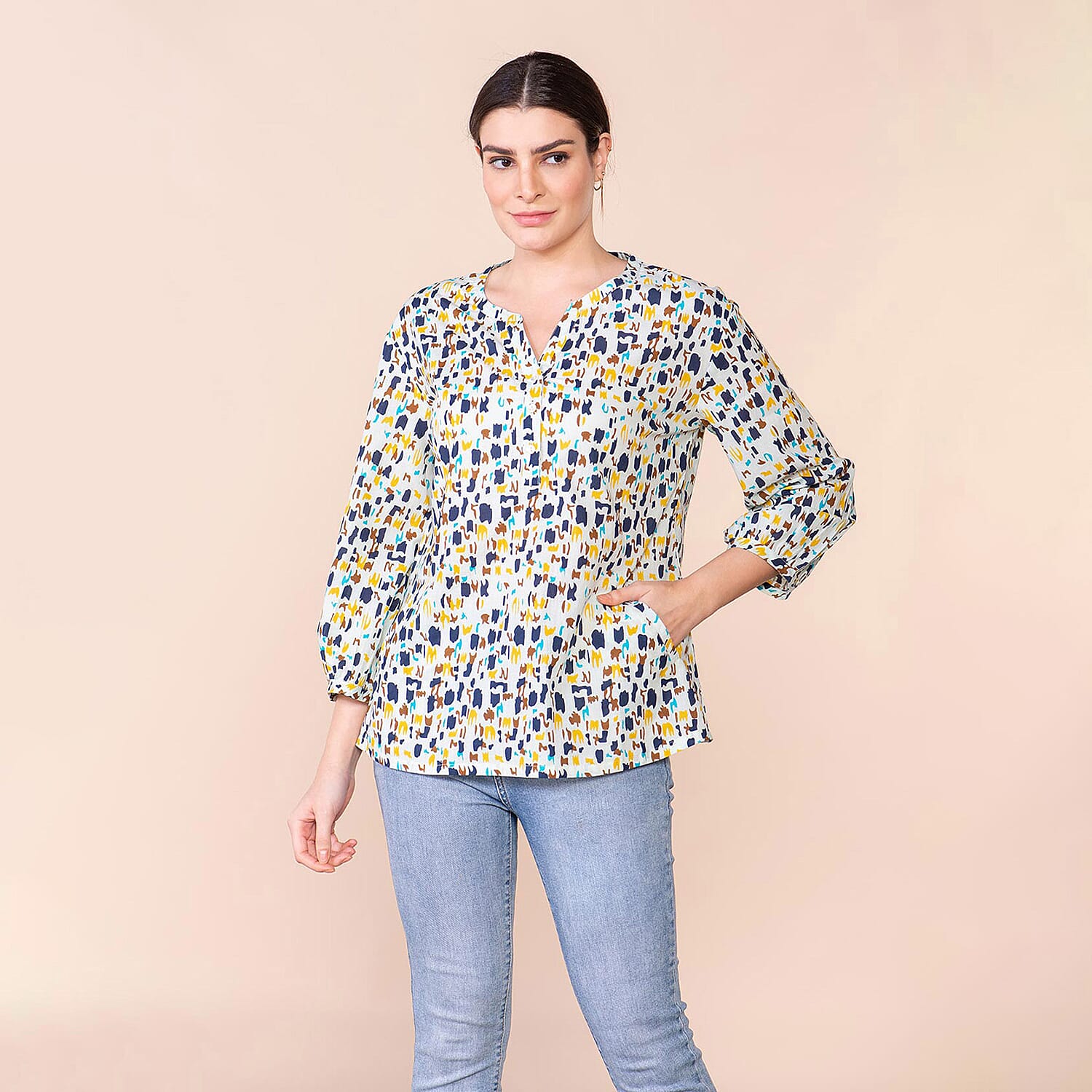 TAMSY 100% Cotton Printed Shirt (Size M,12-14) - Mint Green and Multi