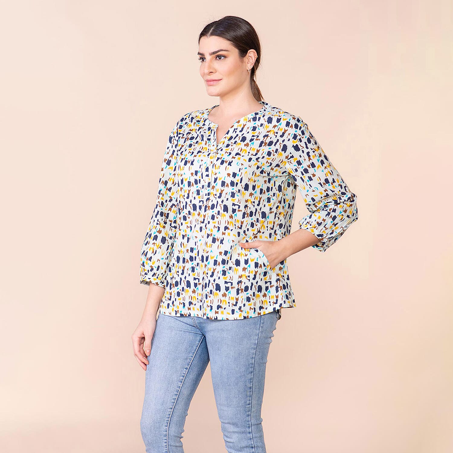 TAMSY 100% Cotton Printed Shirt (Size XL,20-22) - Mint Green and Multi