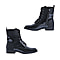 Snake Pattern Ankle Boots with Side Zipper - Black