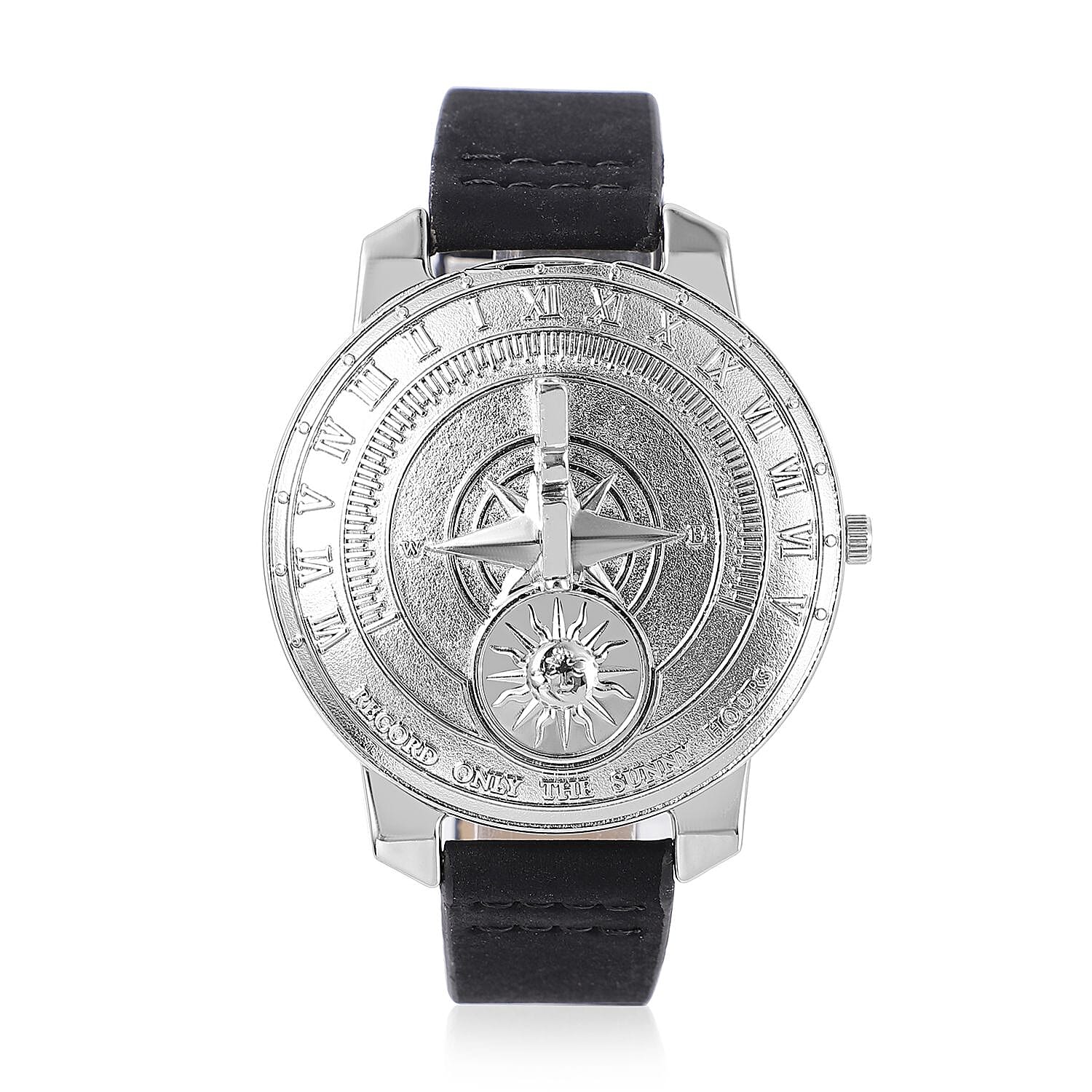 STRADA Japan Movement Carving Pattern Water Resistant Watch with Black Leather Strap