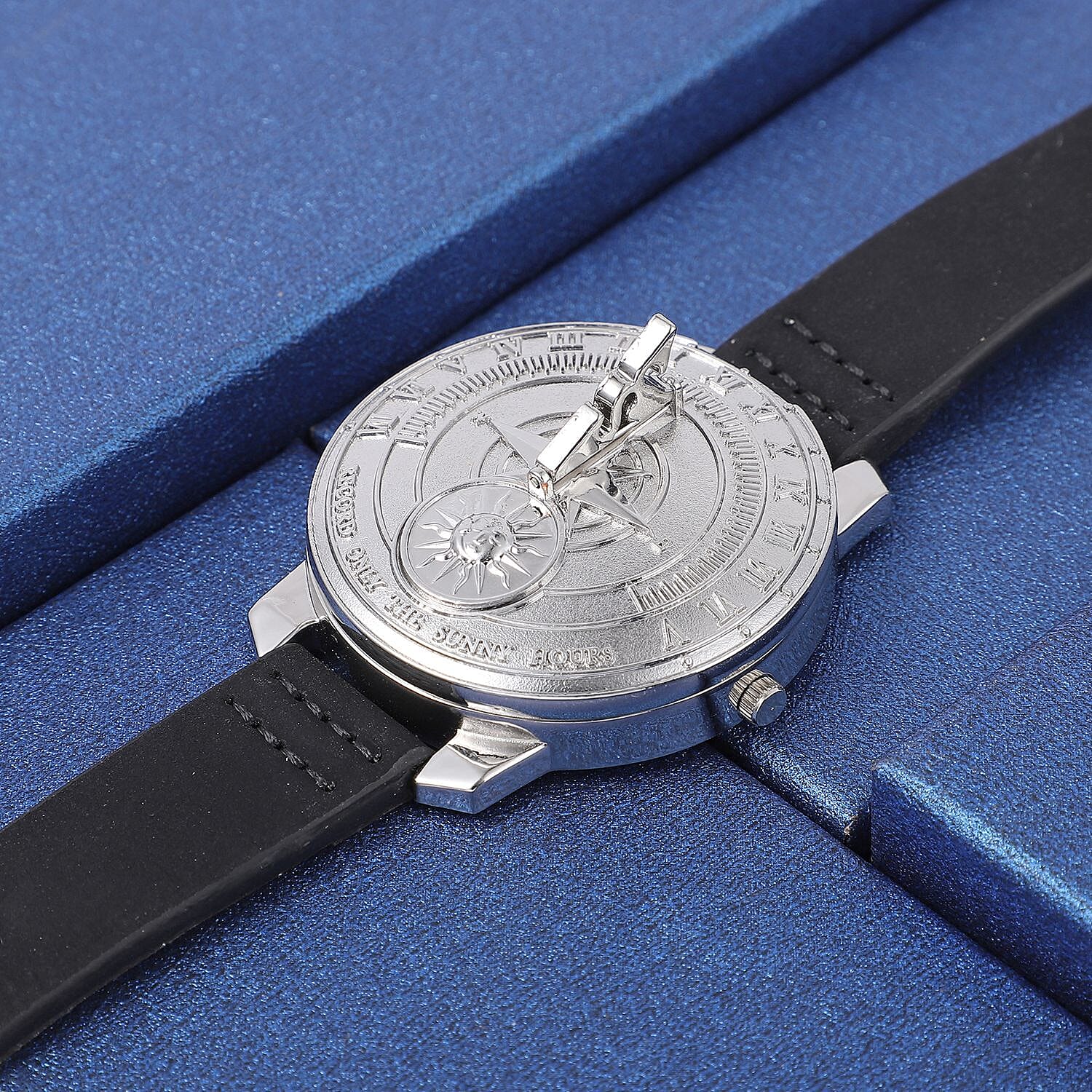 STRADA Japan Movement Carving Pattern Water Resistant Watch with Black Leather Strap