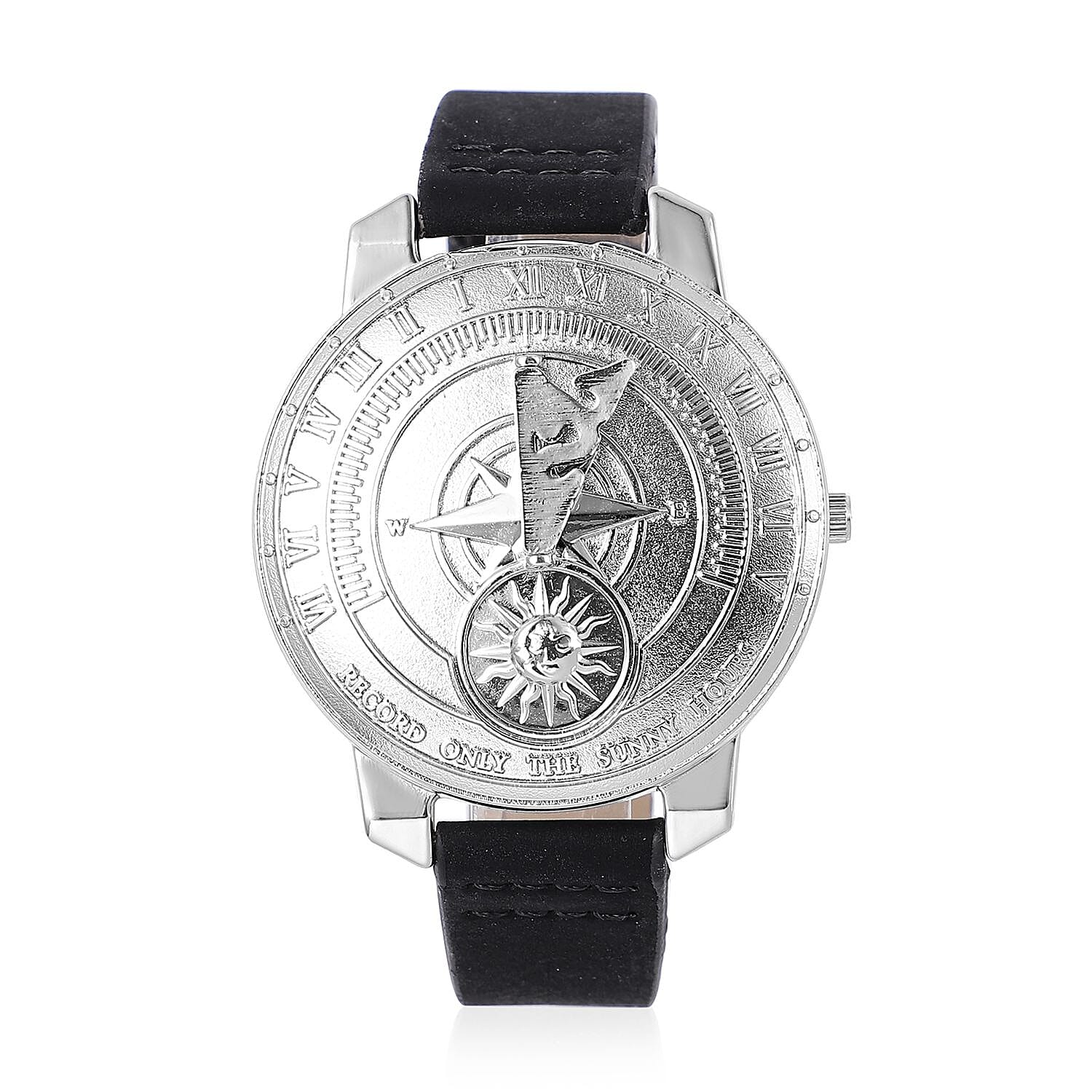 STRADA Japan Movement Carving Pattern Water Resistant Watch with Black Leather Strap