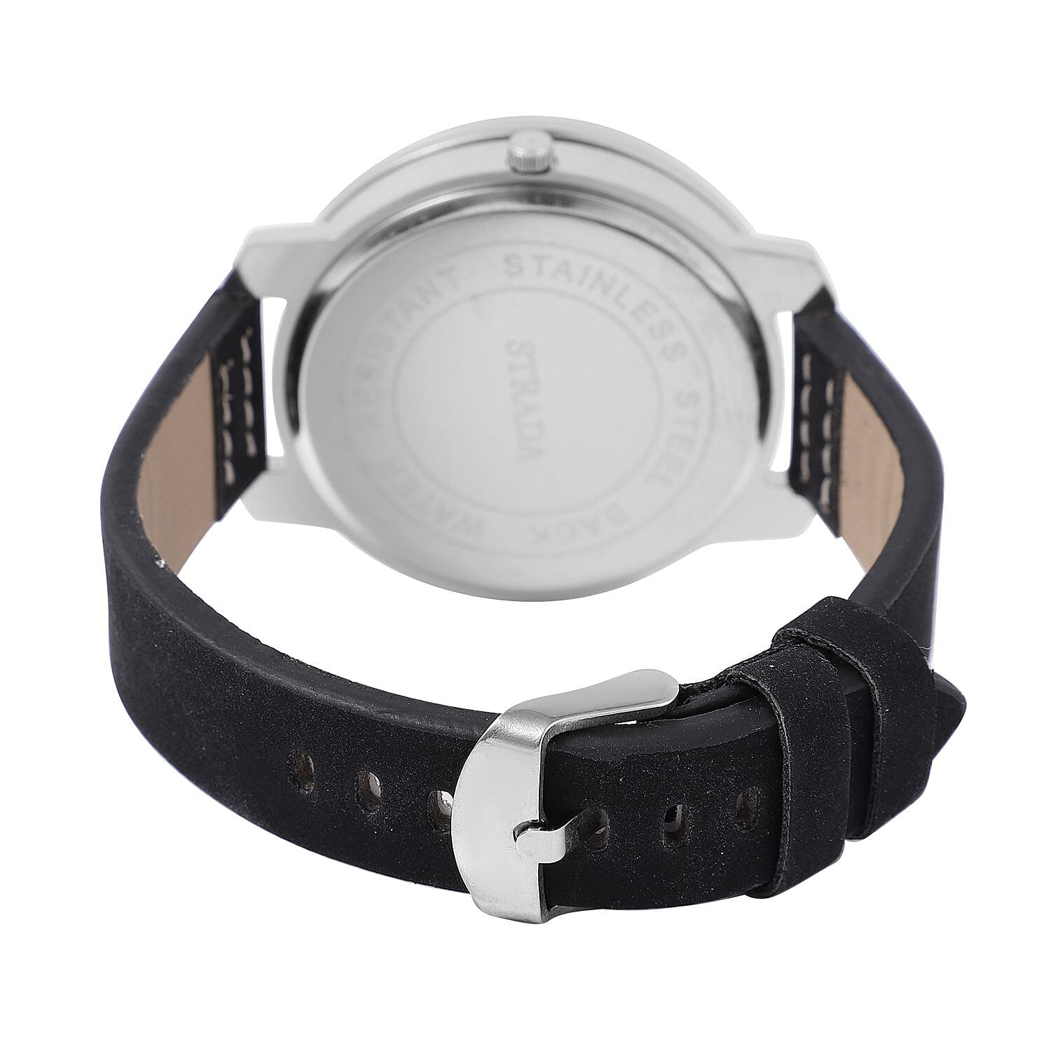 STRADA Japan Movement Carving Pattern Water Resistant Watch with Black Leather Strap