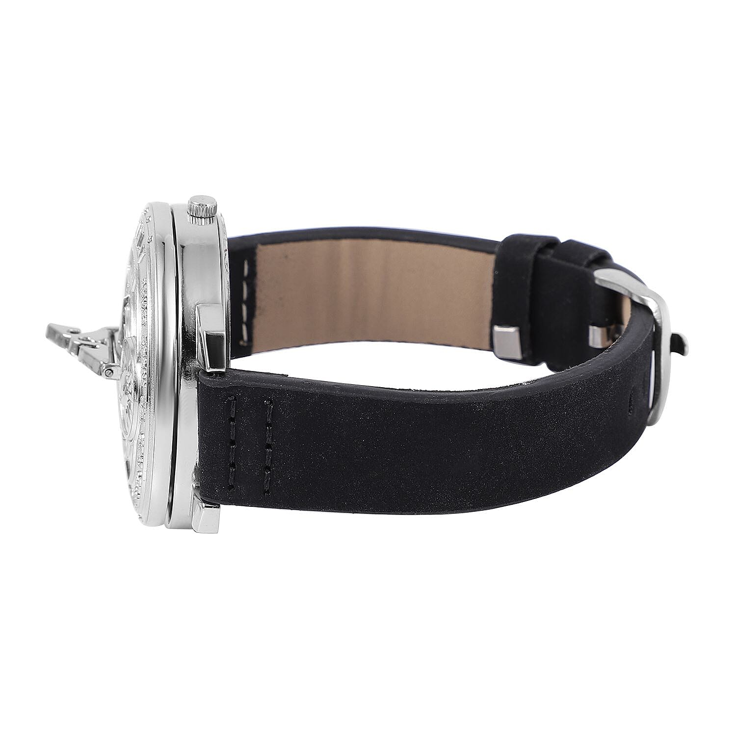 STRADA Japan Movement Carving Pattern Water Resistant Watch with Black Leather Strap