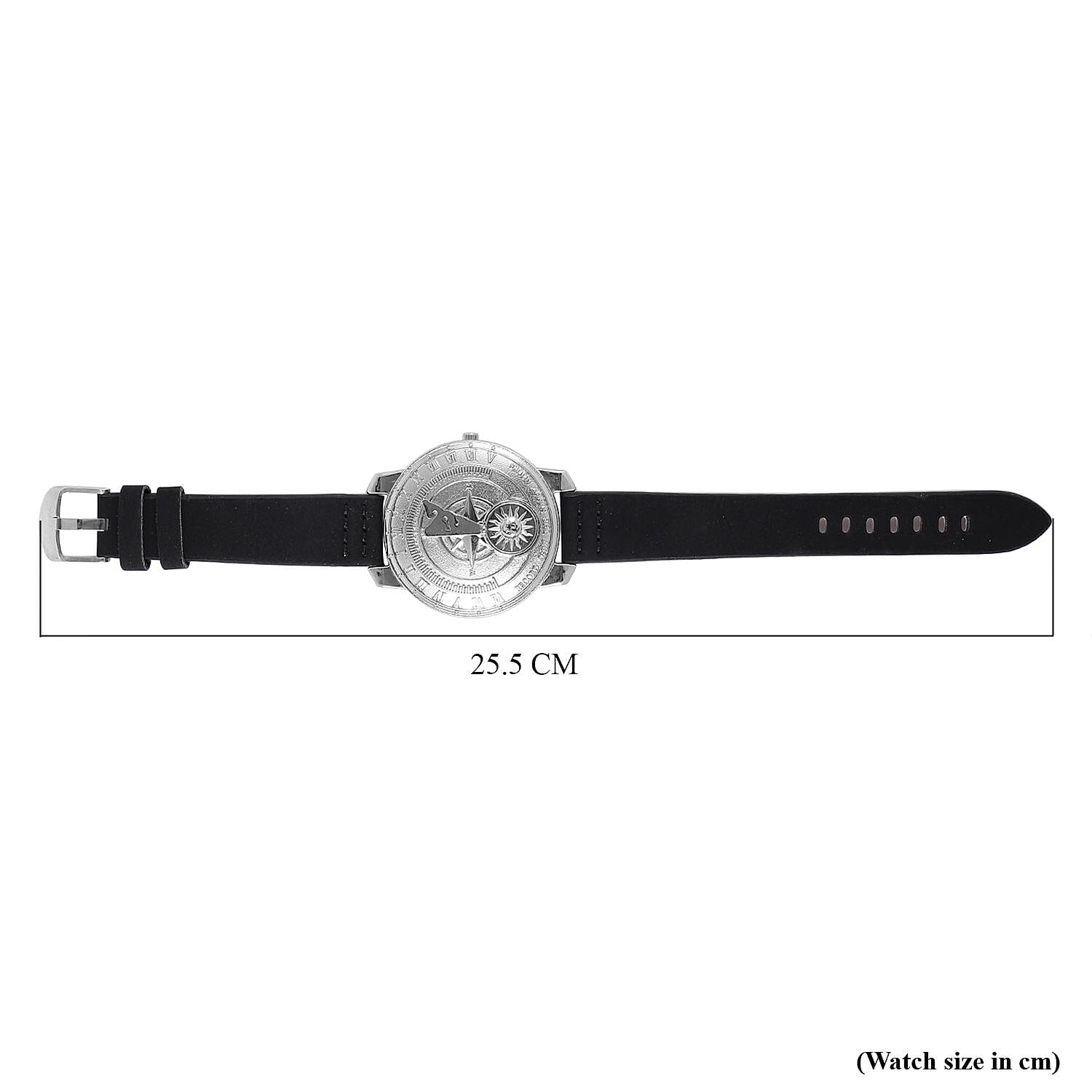 STRADA Japan Movement Carving Pattern Water Resistant Watch with Black Leather Strap