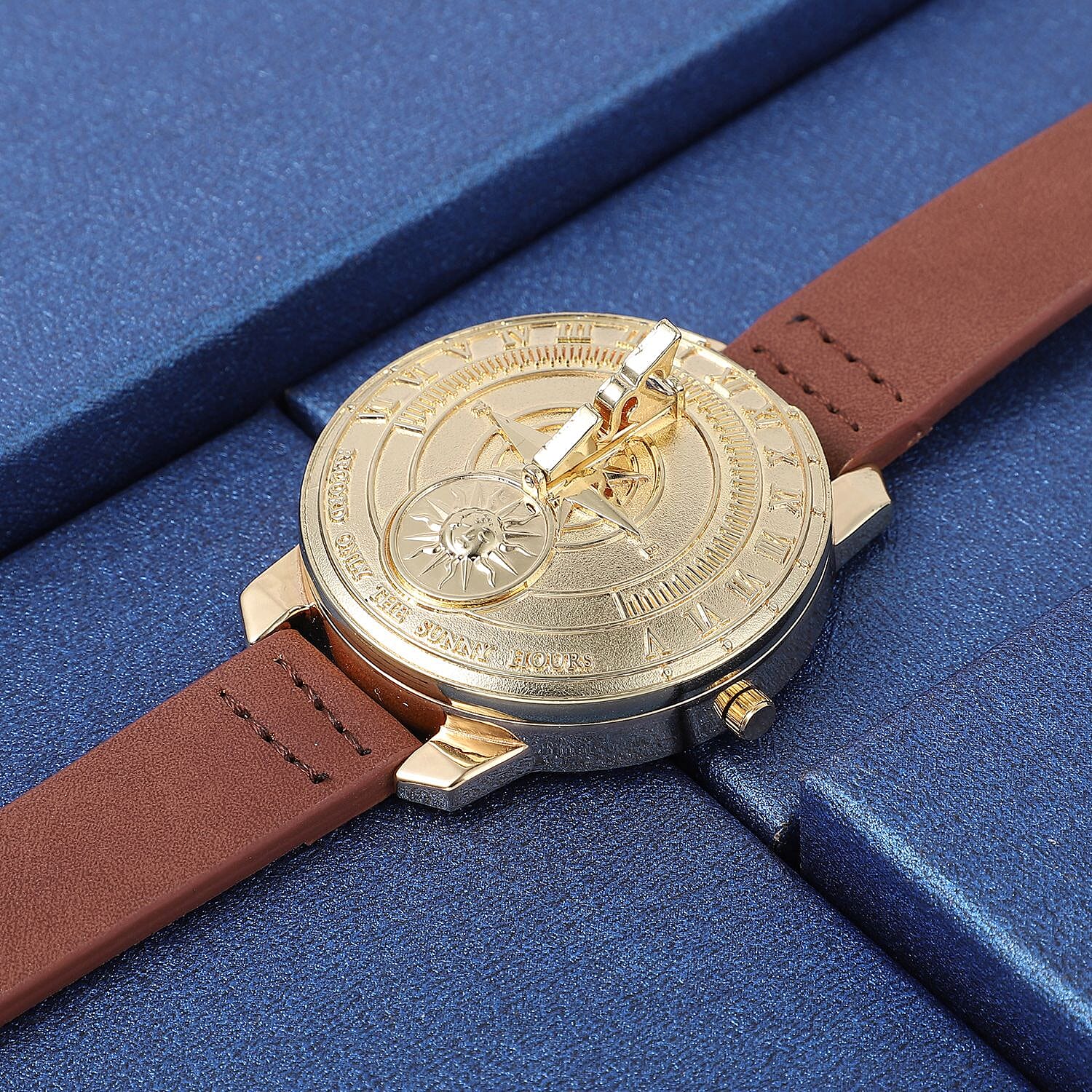 STRADA Japan Movement Carving Pattern Water Resistant Watch with Brown Leather Strap