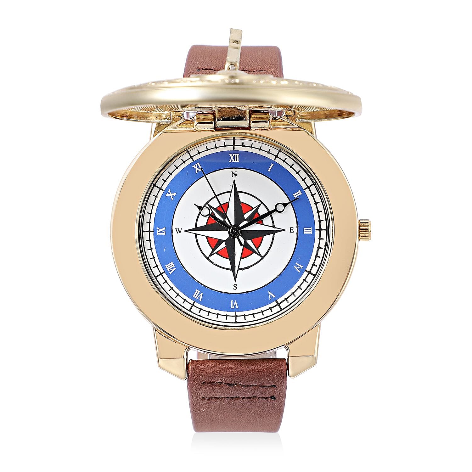 STRADA Japan Movement Carving Pattern Water Resistant Watch with Brown Leather Strap