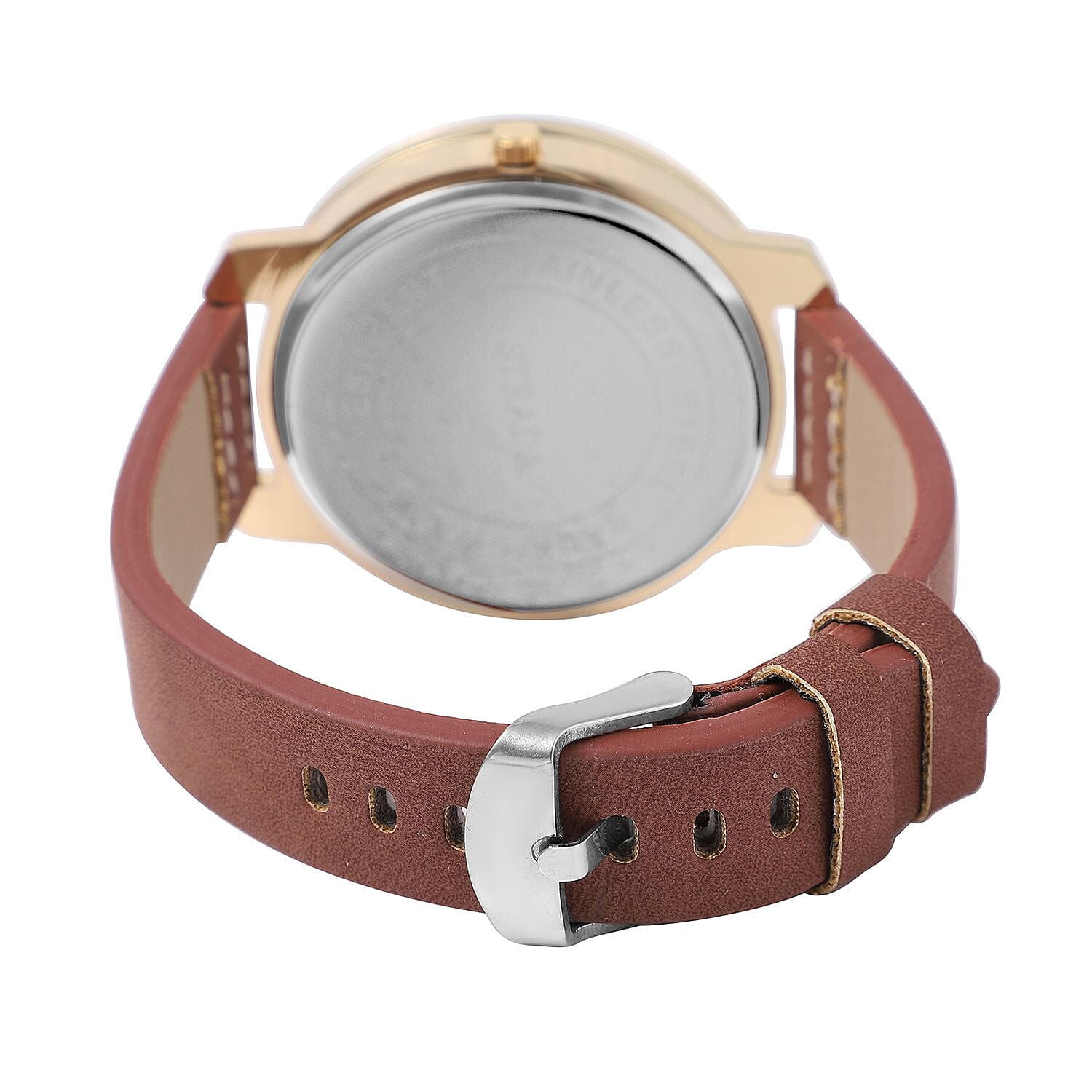 STRADA Japan Movement Carving Pattern Water Resistant Watch with Brown Leather Strap