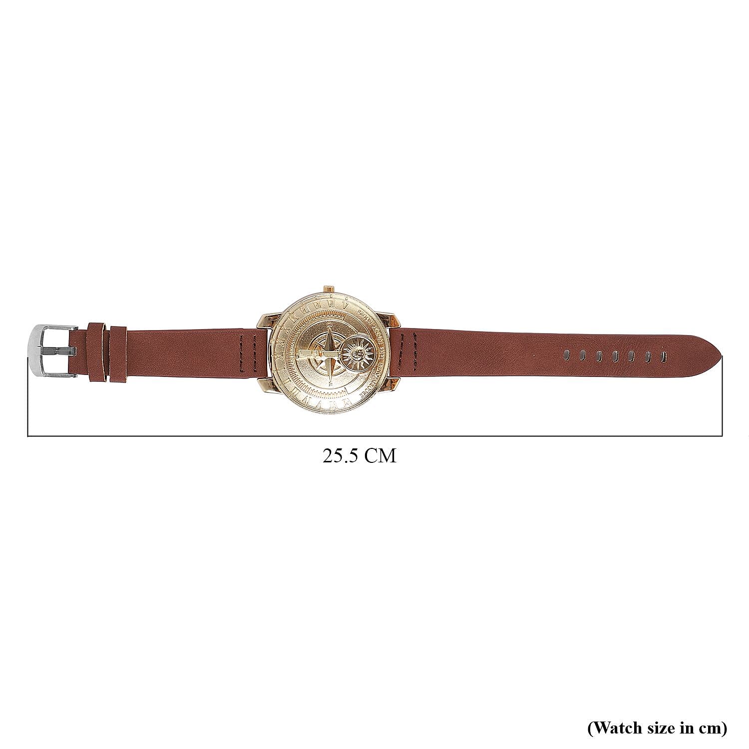 STRADA Japan Movement Carving Pattern Water Resistant Watch with Brown Leather Strap