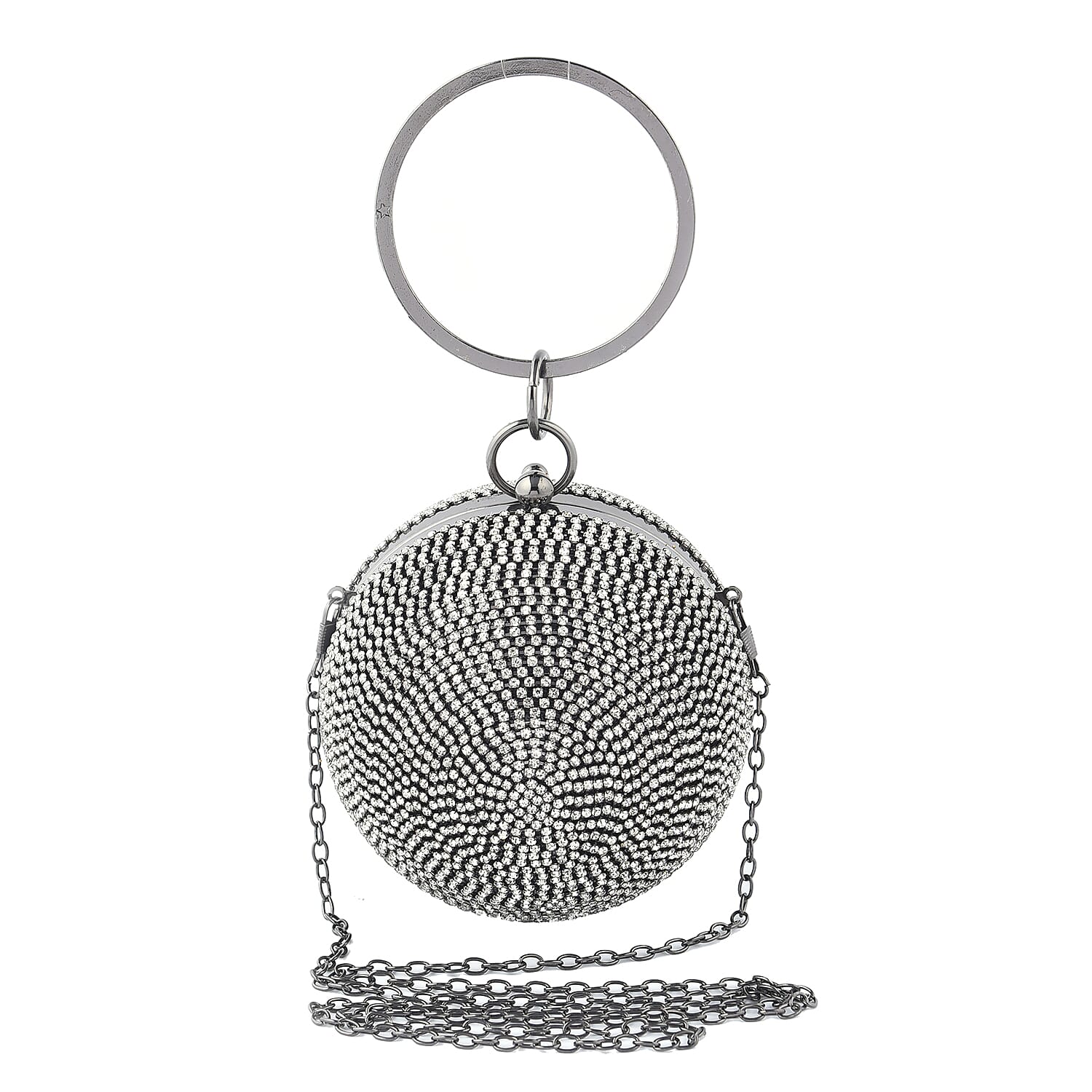 Crystal Decorative Ball Clutch Bag with Chain Strap - Black