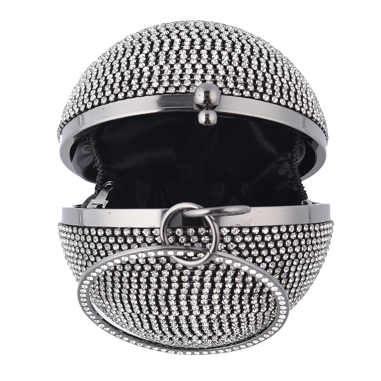 Crystal Decorative Ball Clutch Bag with Chain Strap - Black