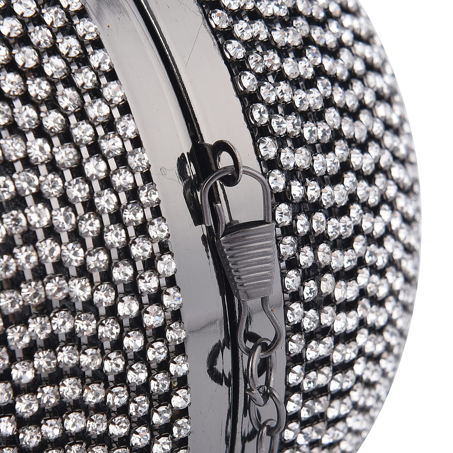 Crystal Decorative Ball Clutch Bag with Chain Strap - Black