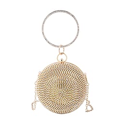 Crystal Decorative Ball Clutch Bag with Chain Strap - Gold