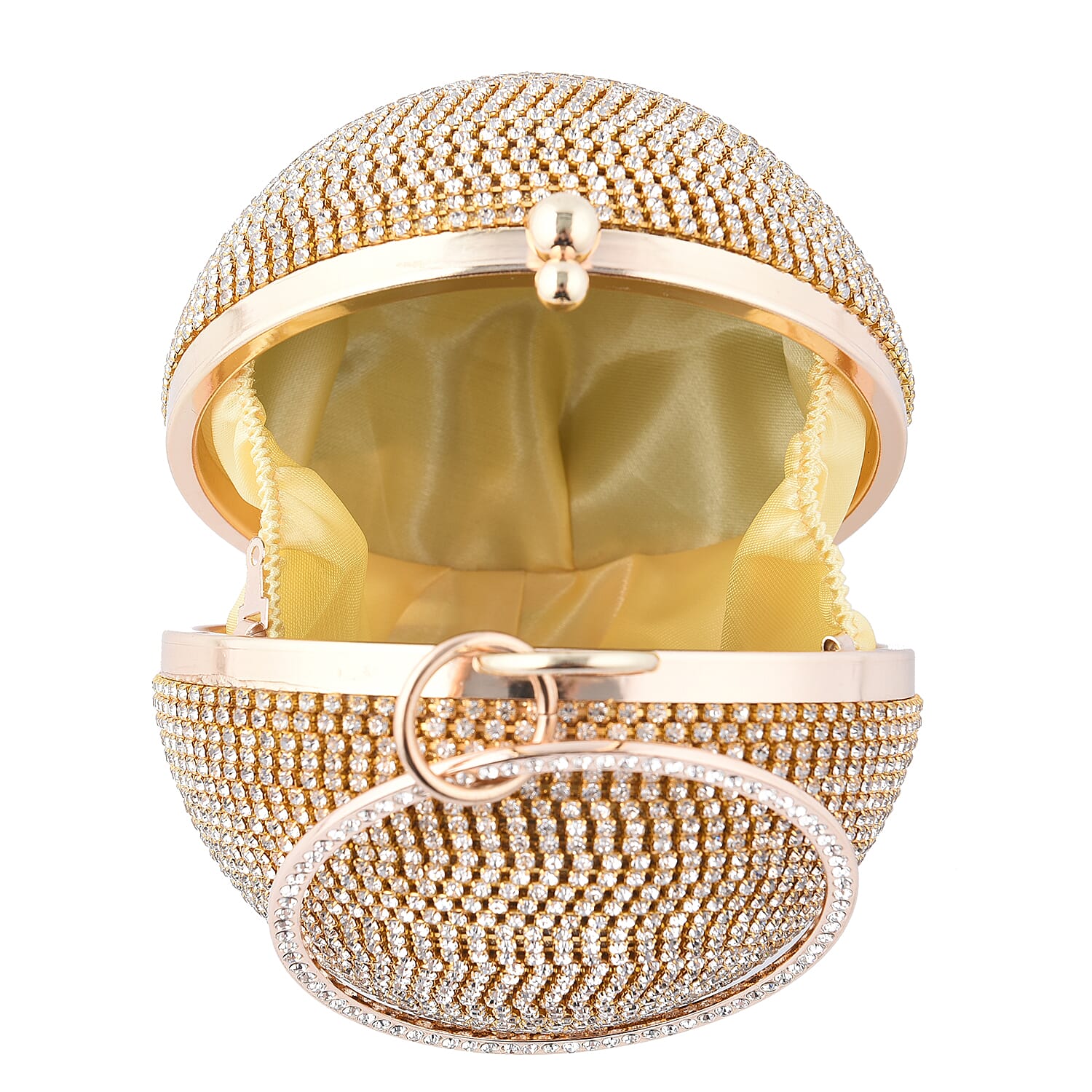 Crystal Decorative Ball Clutch Bag with Chain Strap (Size 14 Cm) - Gold