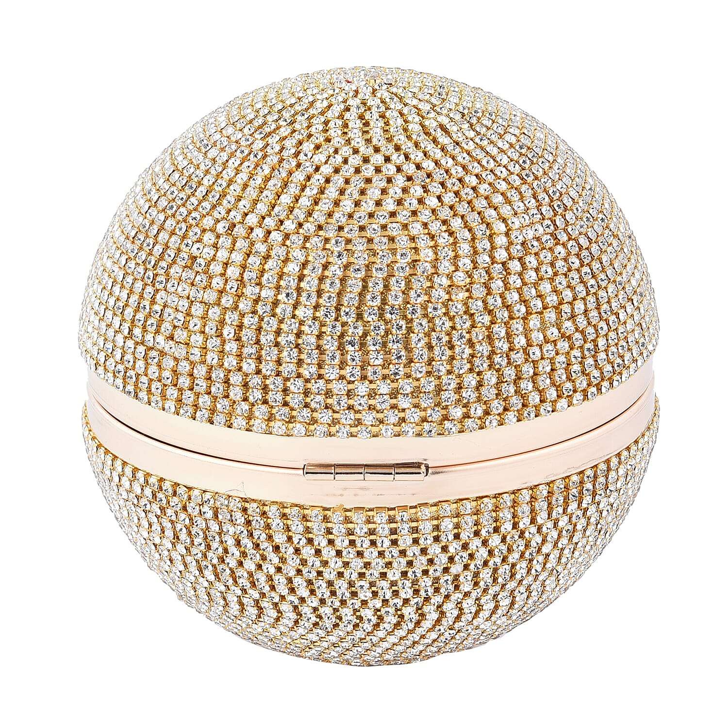 Crystal Decorative Ball Clutch Bag with Chain Strap (Size 14 Cm) - Gold