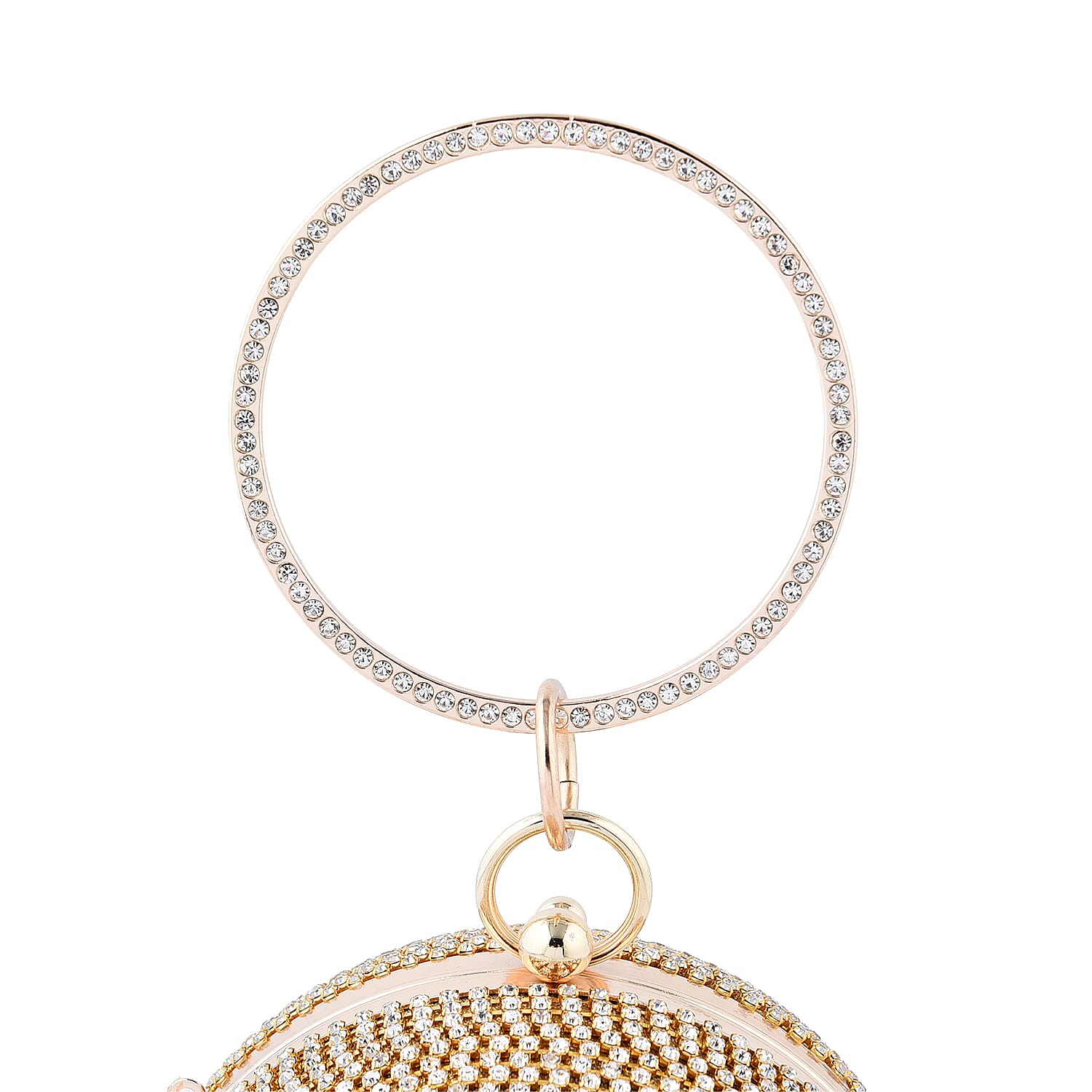 Crystal Decorative Ball Clutch Bag with Chain Strap (Size 14 Cm) - Gold