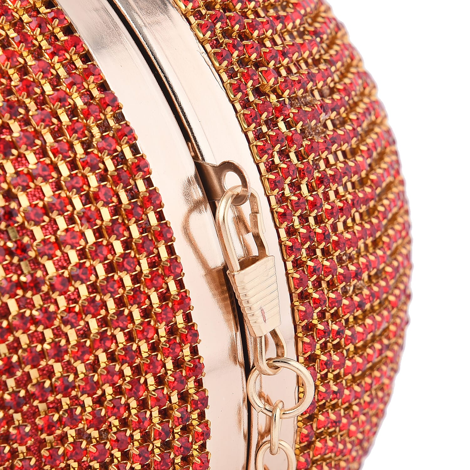 Crystal Decorative Ball Clutch Bag with Chain Strap (Size 14 Cm) - Red