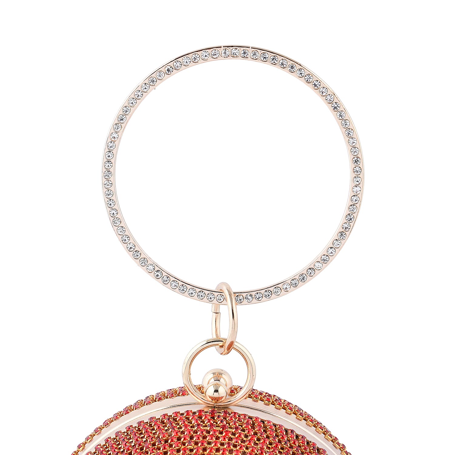 Crystal Decorative Ball Clutch Bag with Chain Strap (Size 14 Cm) - Red