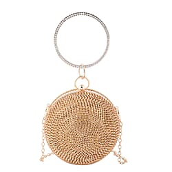 Crystal Decorative Ball Clutch Bag with Chain Strap - Rose Gold