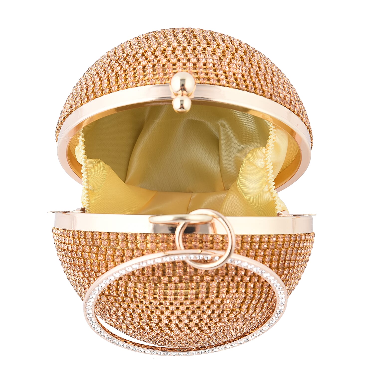 Crystal Decorative Ball Clutch Bag with Chain Strap (Size 14 Cm) - Champagne
