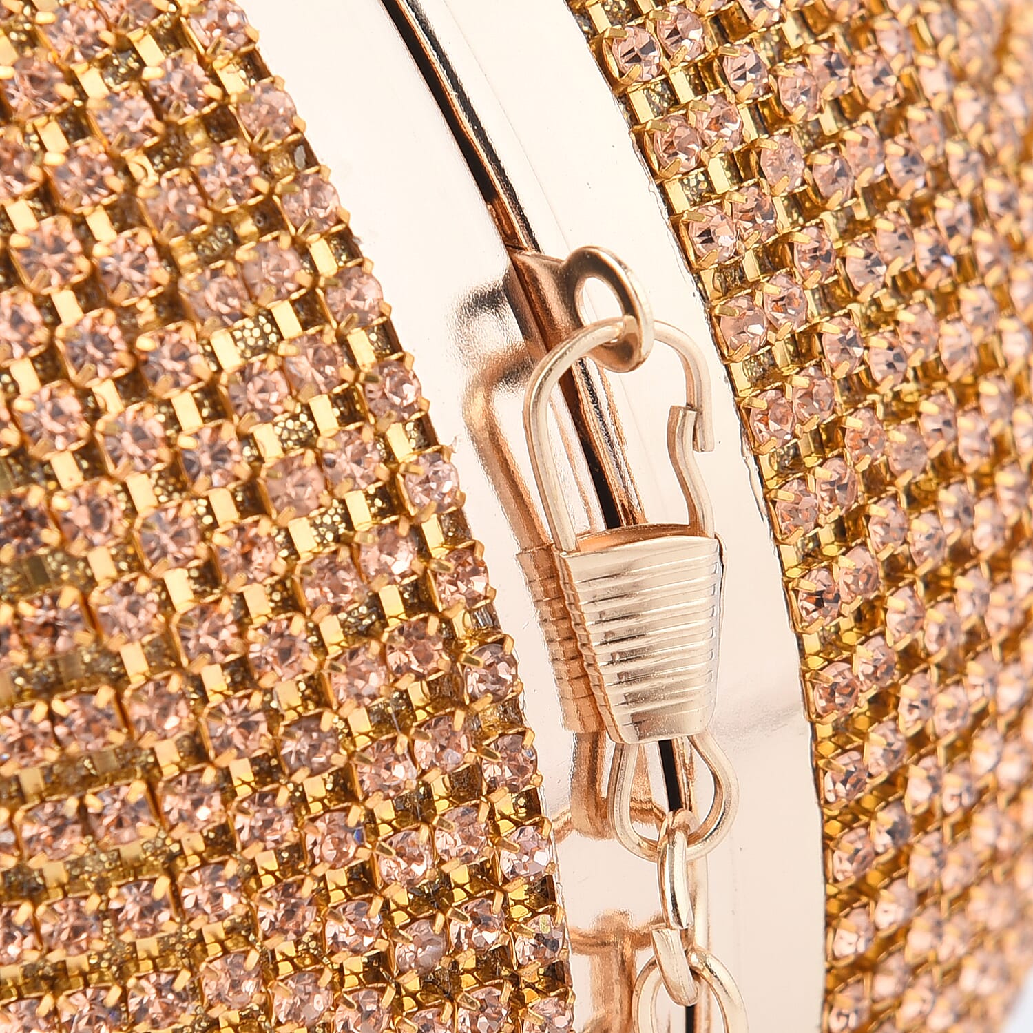 Crystal Decorative Ball Clutch Bag with Chain Strap (Size 14 Cm) - Champagne