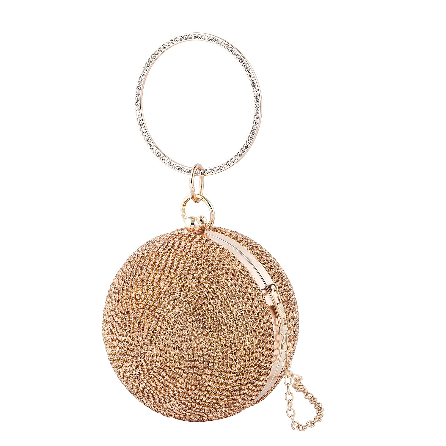 Crystal Decorative Ball Clutch Bag with Chain Strap (Size 14 Cm) - Champagne
