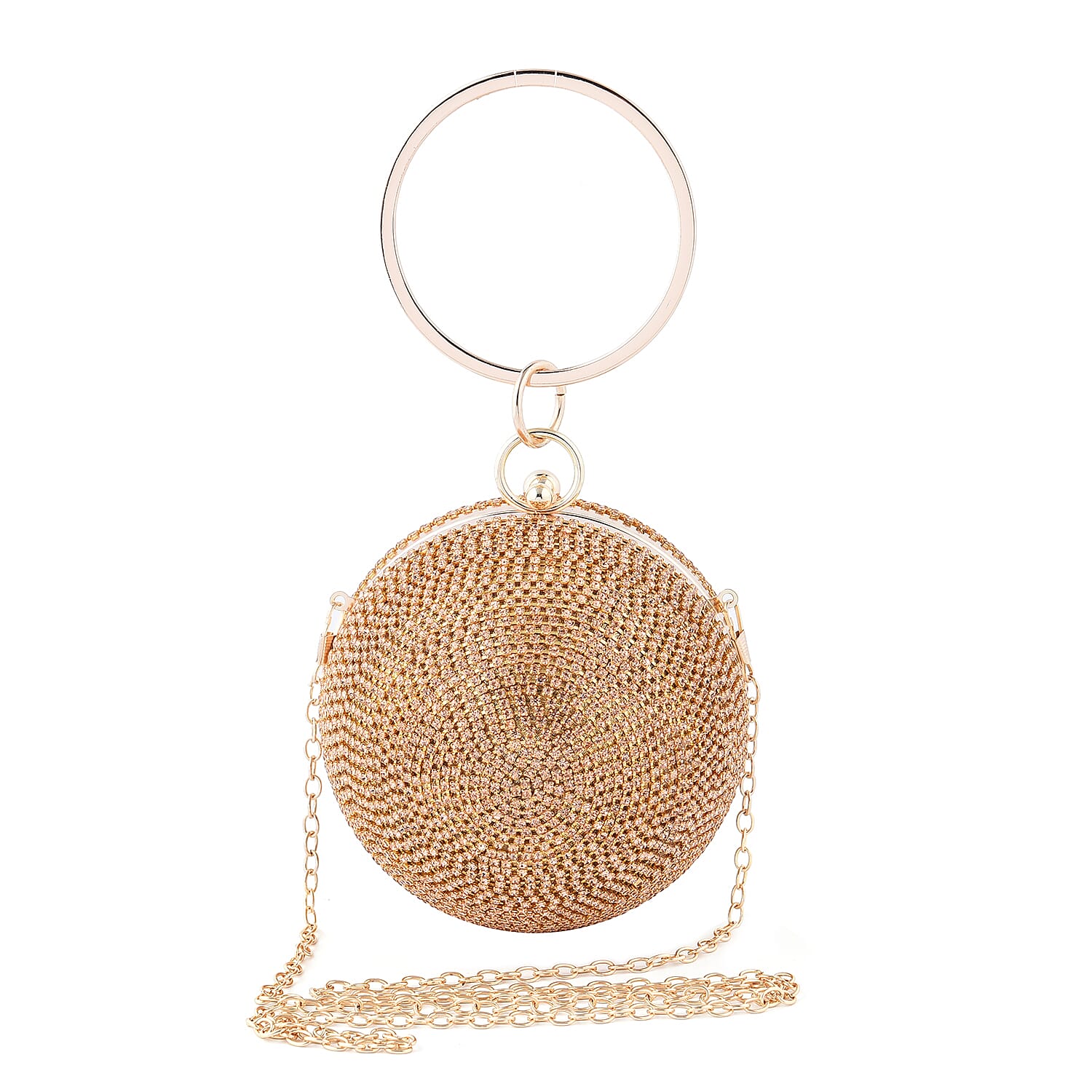 Crystal Decorative Ball Clutch Bag with Chain Strap (Size 14 Cm) - Champagne