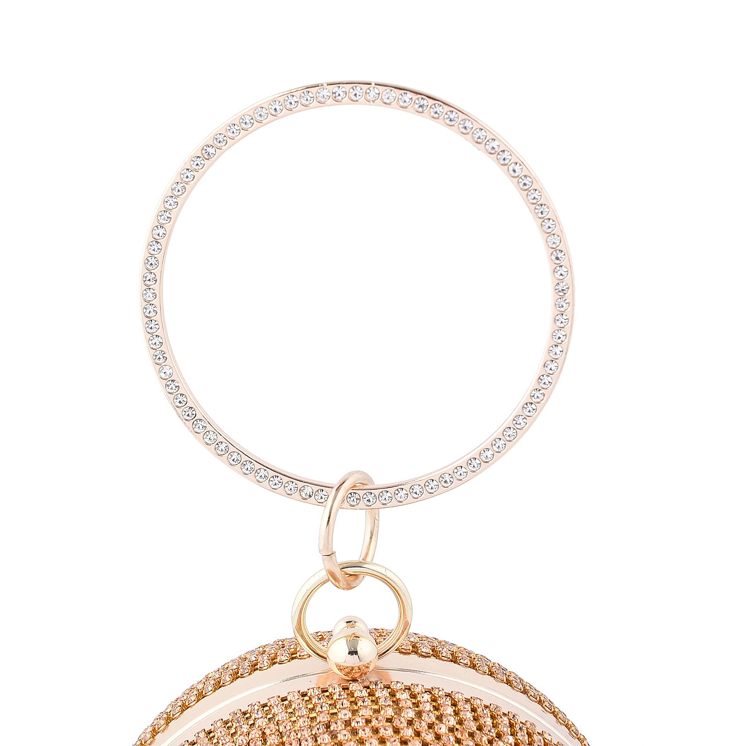 Crystal Decorative Ball Clutch Bag with Chain Strap (Size 14 Cm) - Champagne