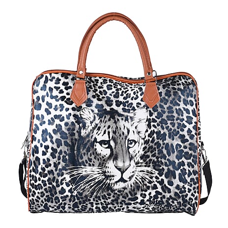 Leopard Pattern Tote Bag with Handle Drop & Detachable Shoulder Strap - Black and Off White