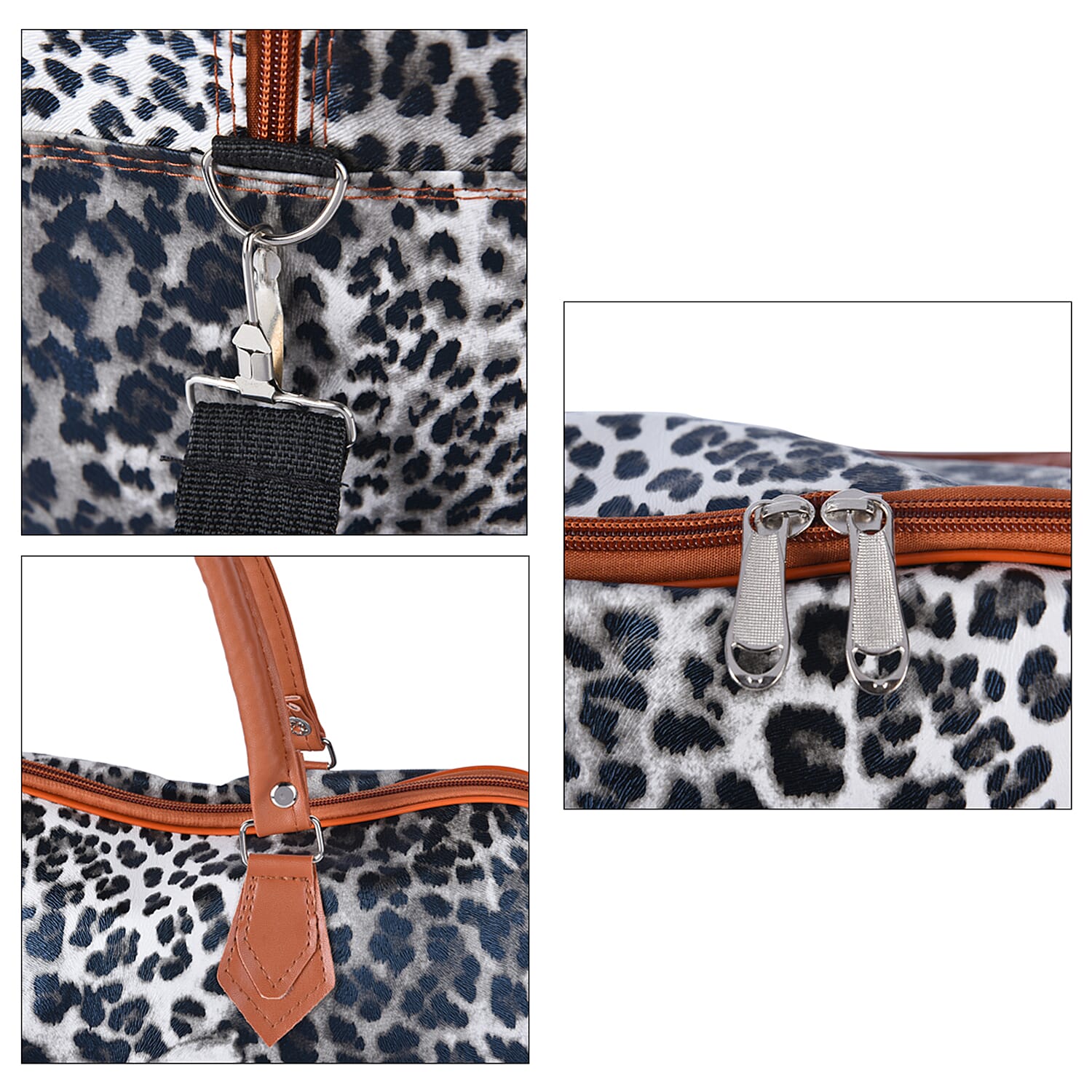 Leopard Pattern Tote Bag with Handle Drop & Detachable Shoulder Strap - Black and Off White