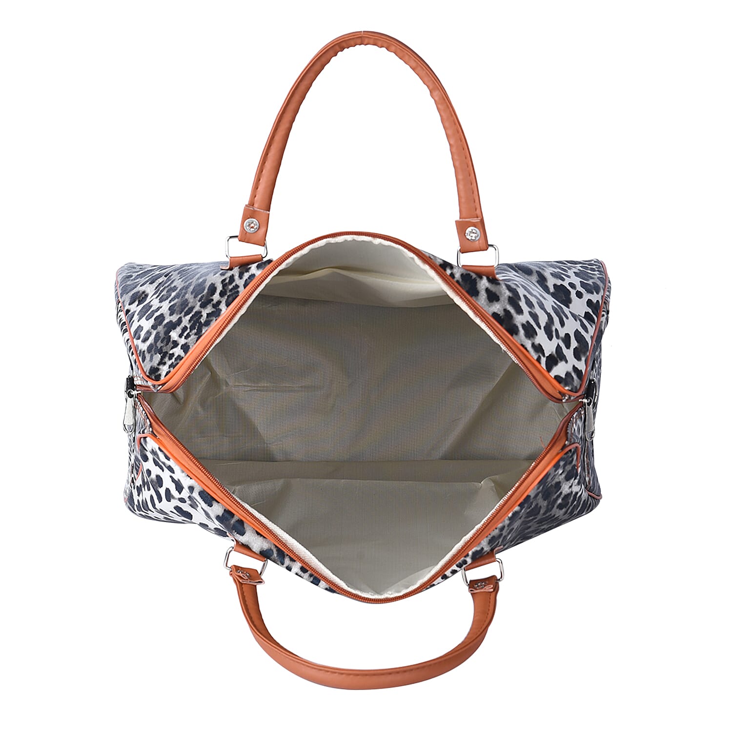 Leopard Pattern Tote Bag with Handle Drop & Detachable Shoulder Strap - Black and Off White