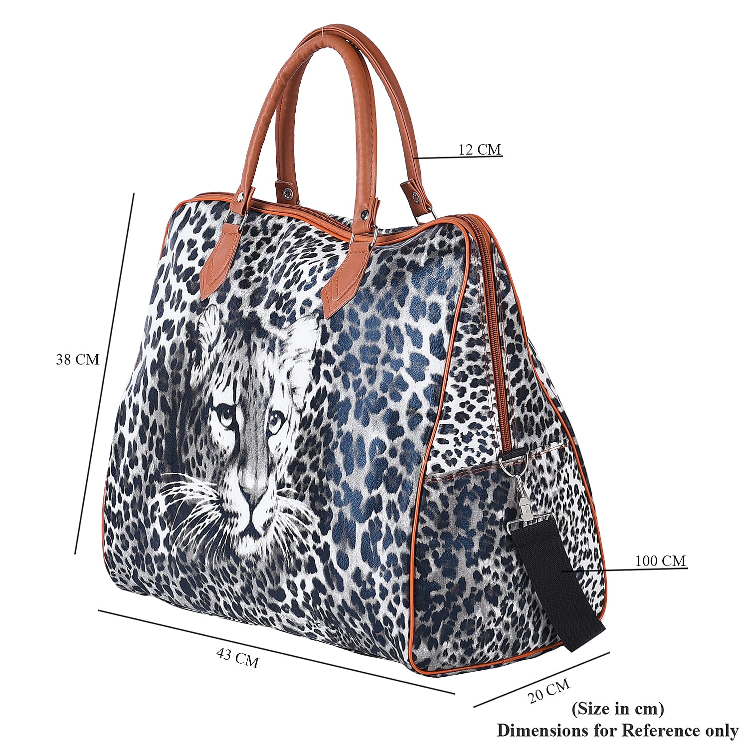Leopard Pattern Tote Bag with Handle Drop & Detachable Shoulder Strap - Black and Off White