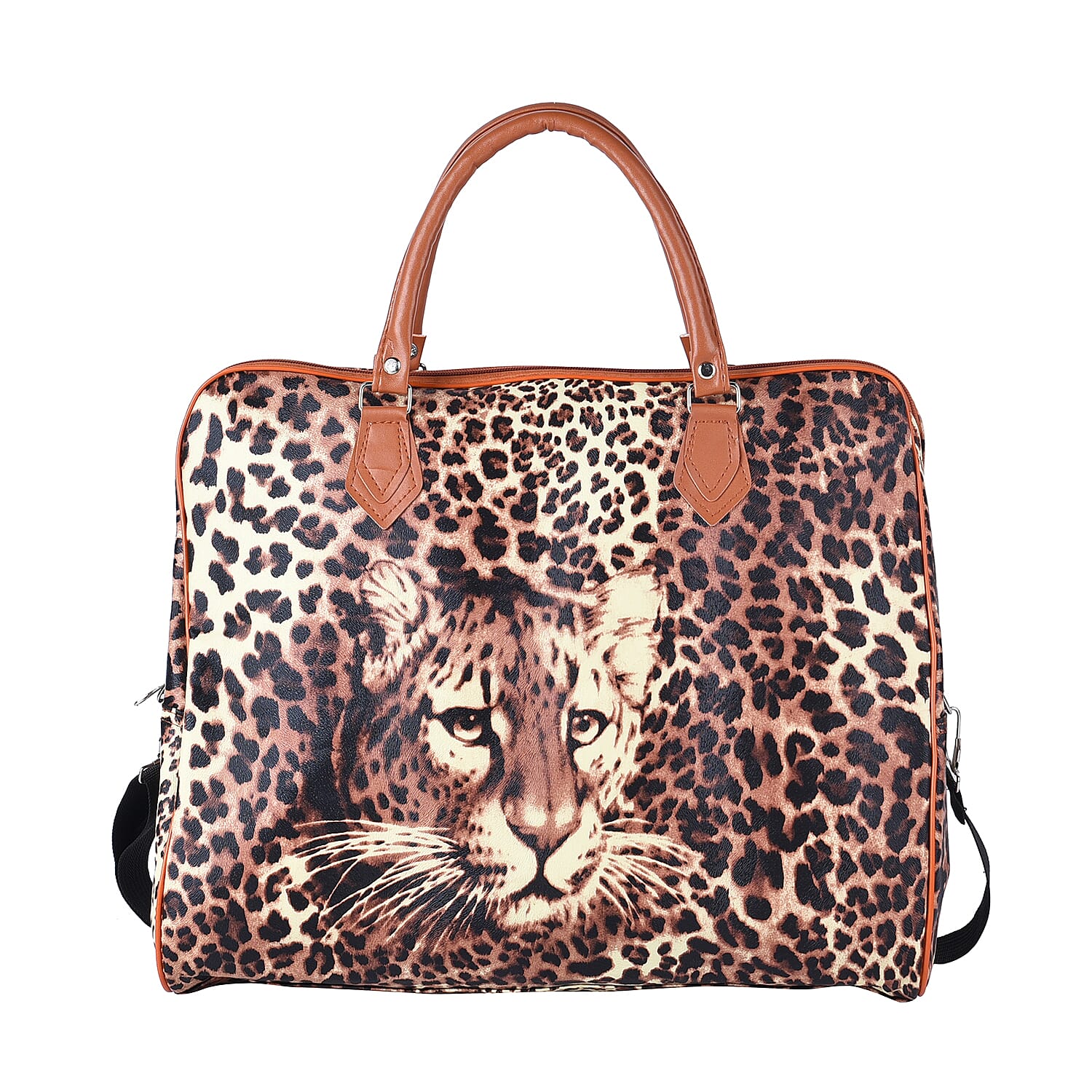 Leopard Pattern Tote Bag with Handle Drop & Detachable Shoulder Strap - Brown, Yellow & Black