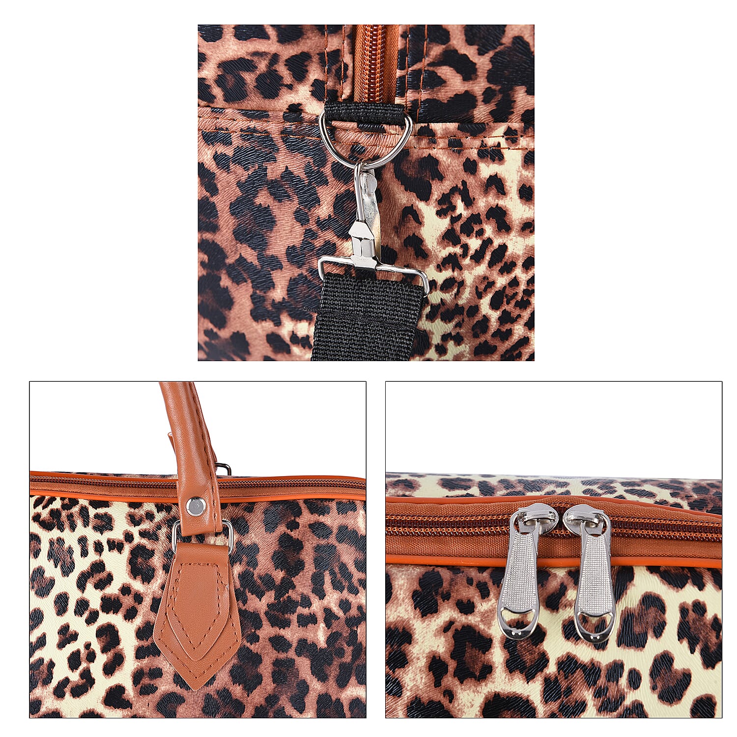 Leopard Pattern Tote Bag with Handle Drop & Detachable Shoulder Strap - Brown, Yellow & Black