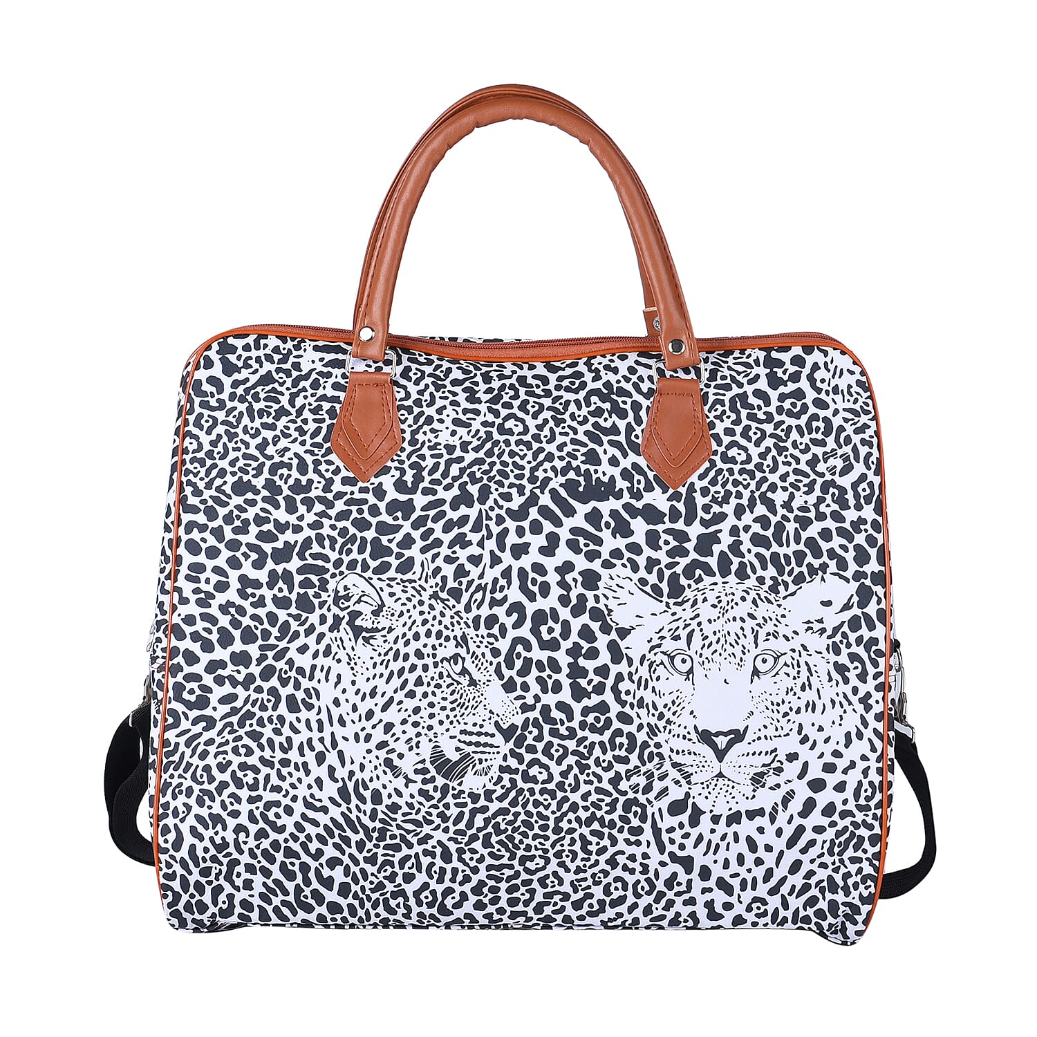 Leopard Pattern Tote Bag with Handle Drop and Shoulder Strap (43x38x20 cm) - Black and White