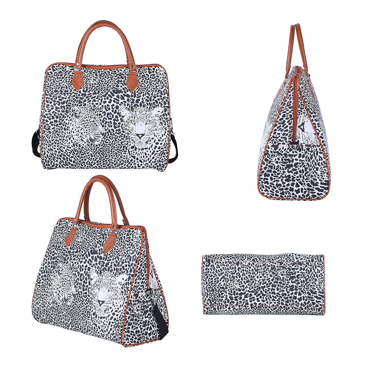 Leopard Pattern Tote Bag with Handle Drop and Shoulder Strap (43x38x20 cm) - Black and White