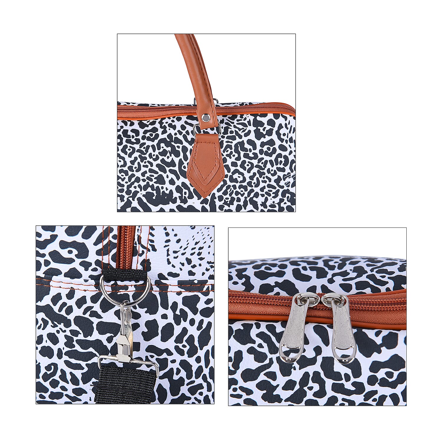 Leopard Pattern Tote Bag with Handle Drop and Shoulder Strap (43x38x20 cm) - Black and White