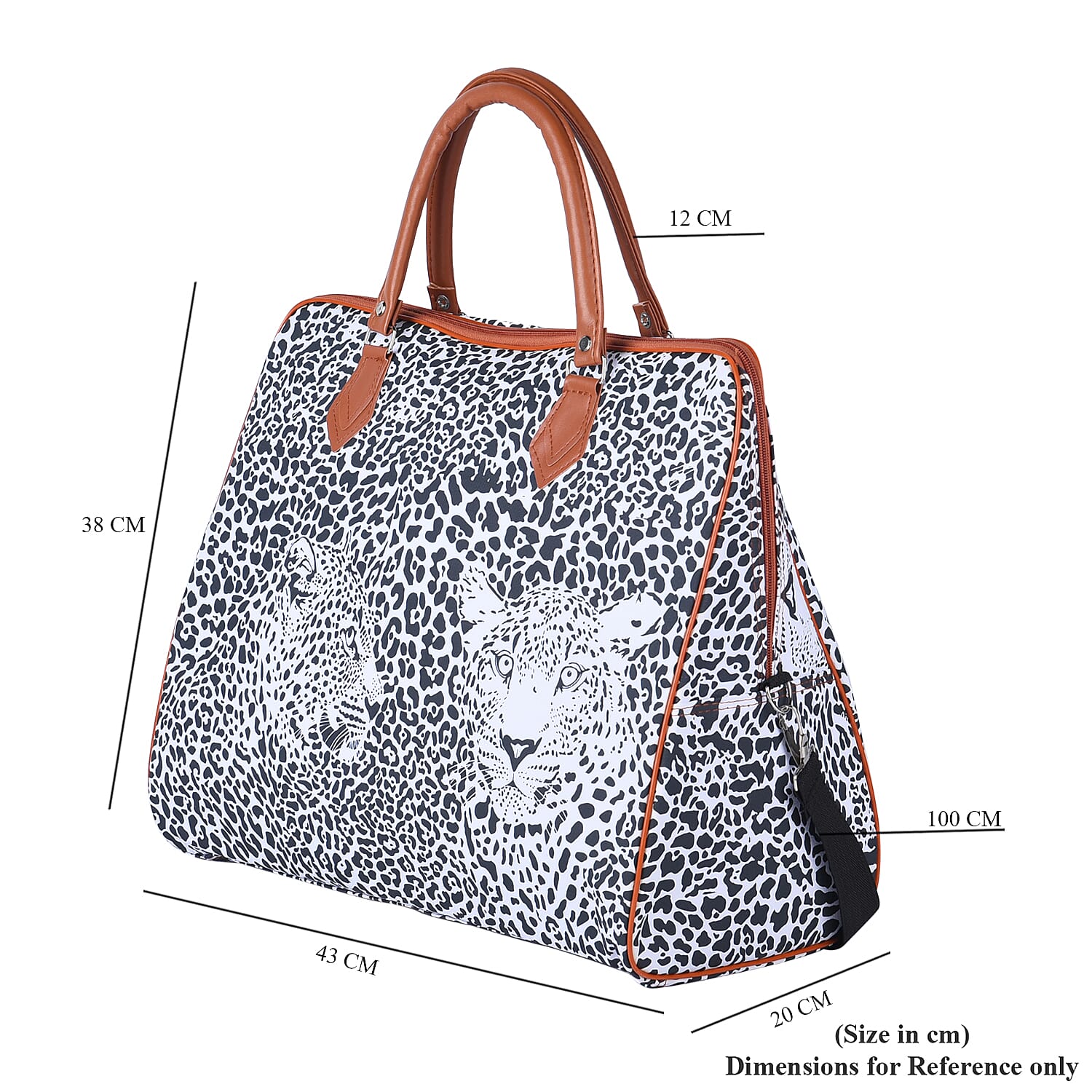 Leopard Pattern Tote Bag with Handle Drop and Shoulder Strap (43x38x20 cm) - Black and White