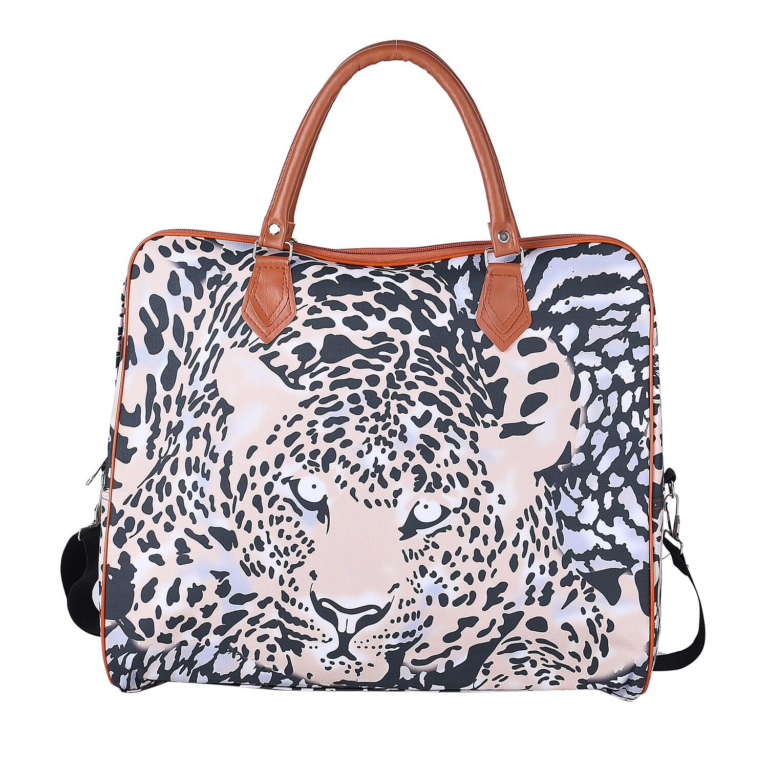 Leopard Pattern Tote Bag with Handle Drop and Shoulder Strap (Size 43x38x20 cm) - Khaki